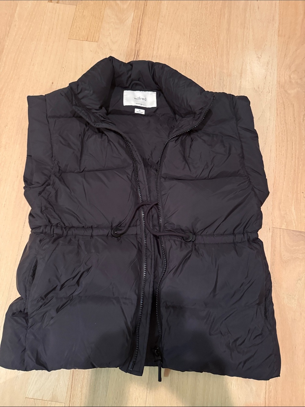 Wilfred Black Quilted Puffer Vest with Drawstring Waist